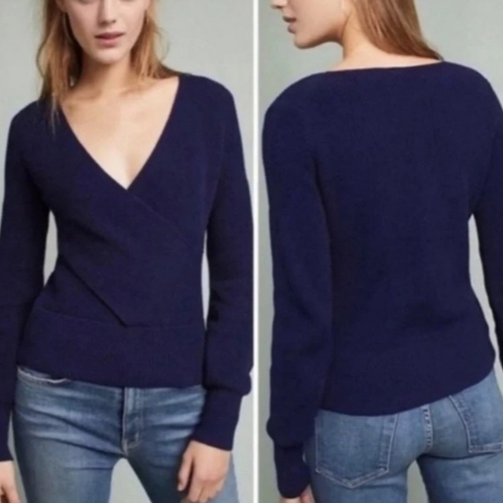 Anthropologie Moth Liza Wrap Navy Sweater